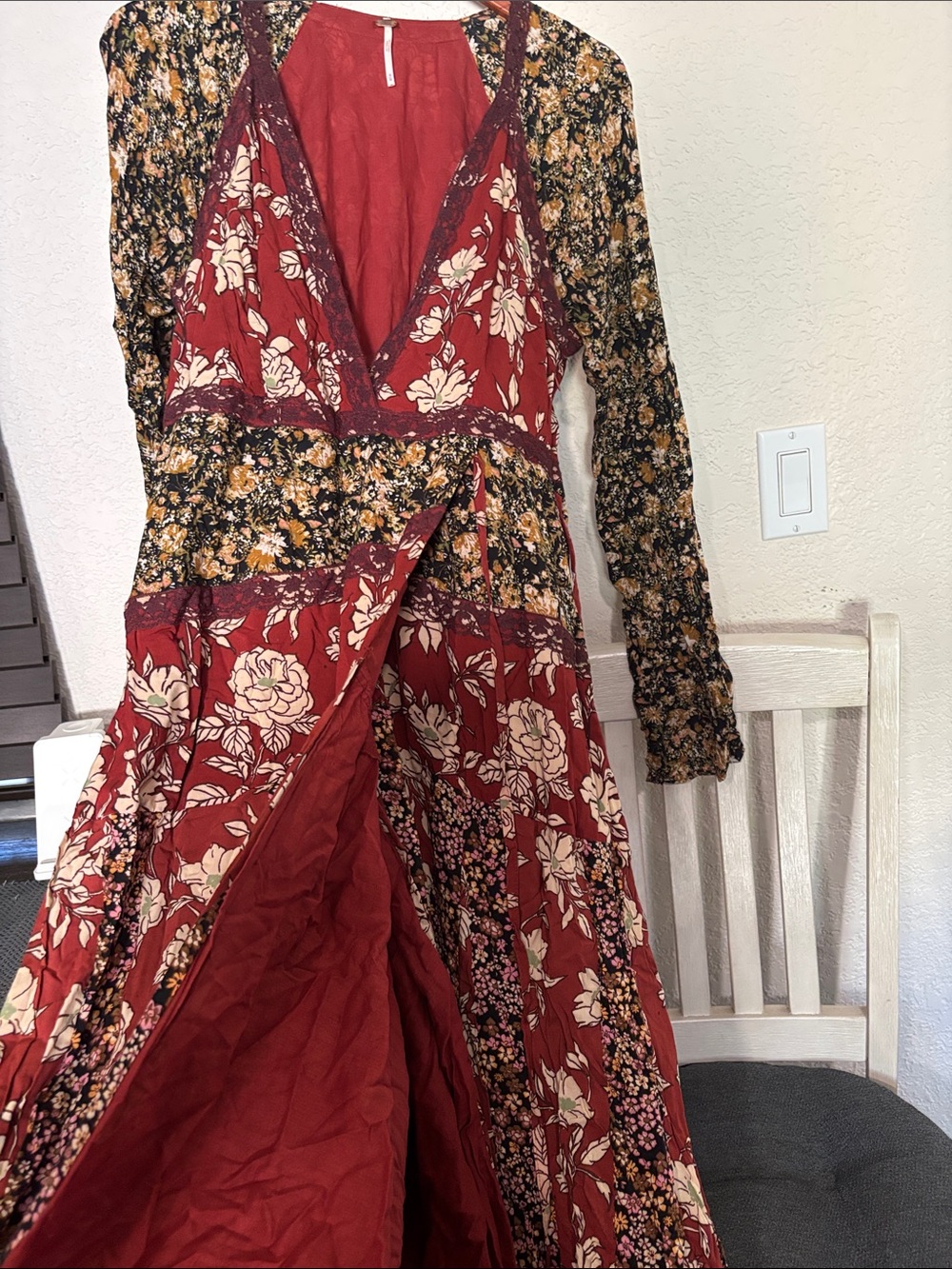Free People Multi-Print Floral Wrap Maxi Dress in Red and Black - Picture 2 of 8